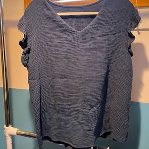 Blue Crew Neck Blouse